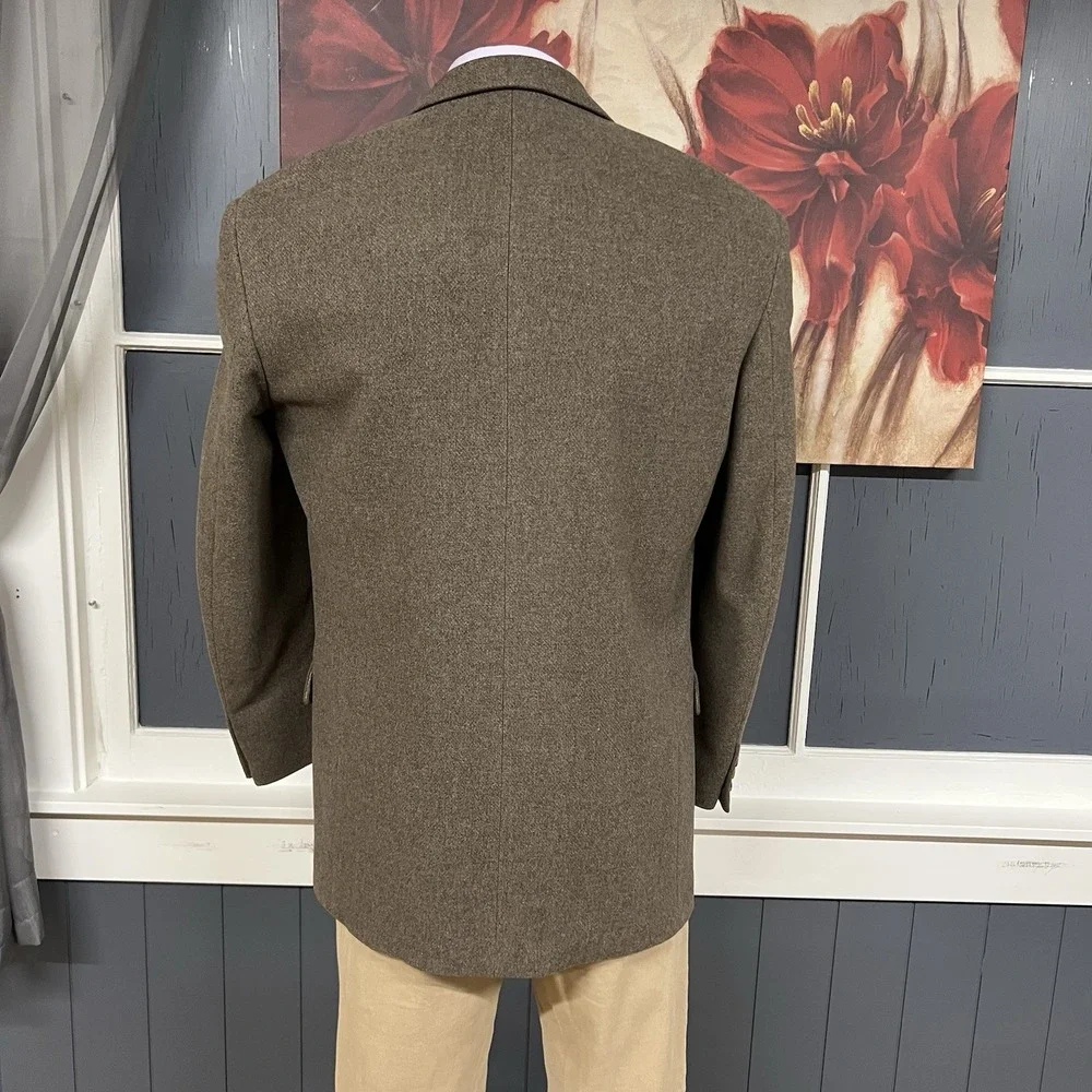 Vintage‎ Rene Lezard Ventless Blazer Sport Coat Mens 40R Wool Tan Jersey Flannel